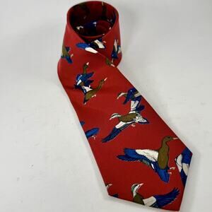 Vintage Necktie Duck Mallard Red Blue White Silk Le Clair Detroit tie